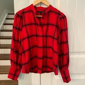 Banana Republic Red Plaid Puff Sleeve Blouse Women’s Size XS
